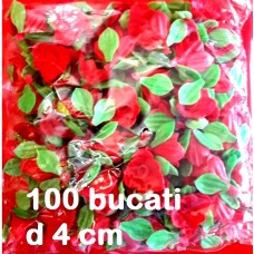 Flori rosii din vafa cu frunze 100 bucati d4cm